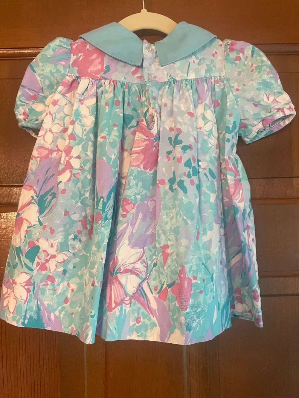 Vintage Polly Flinders Pastel Floral Smocked Baby Dress Size 24 Months